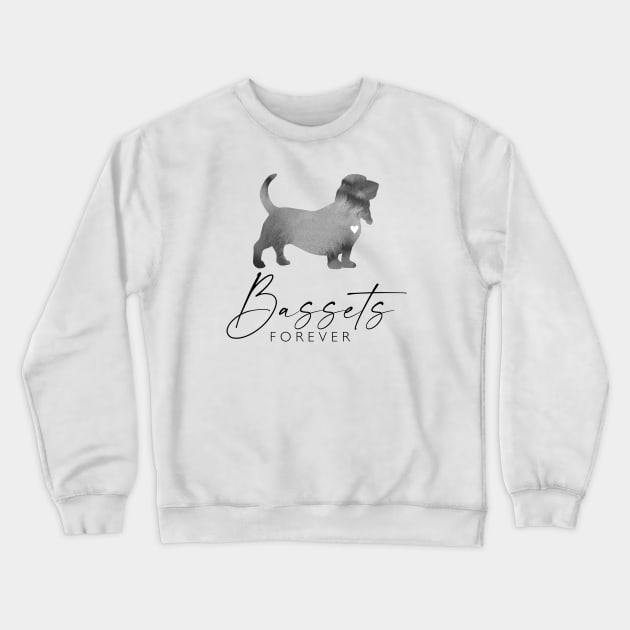 Basset Hound Dog Lover Gift - Ink Effect Silhouette - Bassets Forever Crewneck Sweatshirt by Elsie Bee Designs